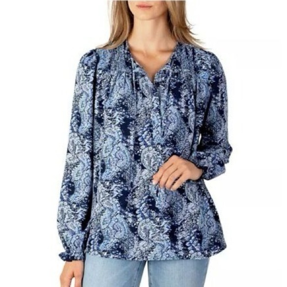 NWT Joie Long Sleeve Peasant Top size Large in Blue Floral